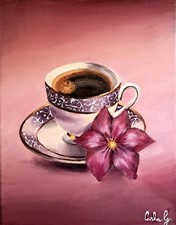 Mio Dipinto Del "Caffè E Petali", Olio Su Tela 24x30, Originale, Carla Gagliano
