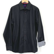 Levinas & Finollo, Camicia elegante uomo XL, 17-36/37, nera manica lunga con polsino ribaltabile.