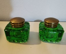 Set  Calamaio in vetro verde