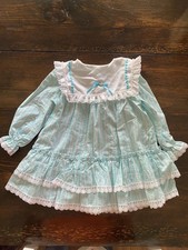 Vestito bambina vintage Disney azzurro e bianco con volant e pizzo 3T