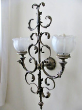 Applique Lampadario da Parete in Metallo e Vetro Smerigliato 2 Luci Vintage