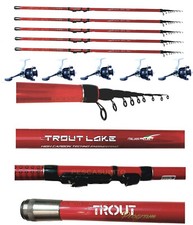 Kit Serie 5 Canne + 5 Mulinelli con Filo Pesca Trota Lago Tremarella Carbonio