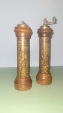 Vtg Acciaio Temperato Italian Pepper Grinder & Salt Shaker Wood Brass Map 