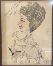 Disegno caricatura artista originale Jeronimo de Leon 1964 Messico signora su asino