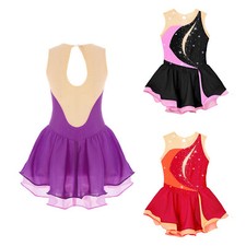 Vestito pattinaggio artistico smanicato vestito pattinaggio a rotelle competizione danza costume