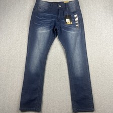 Rocawear Jeans Uomo 32x30 Blu Skinny Elasticizzato Hip-Hop Grunge Denim Y2K Nuovo con etichette