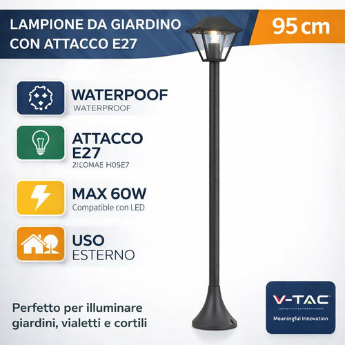 Lampione giardino e27 95cm - lampione,