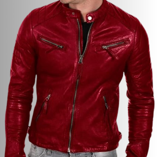 Giacca biker pelle uomo - , rossa