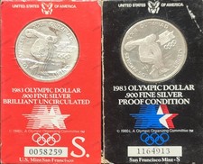 UNITED STATES OF AMERICA - 1983 OLYMPIC DOLLAR FINE SILVER - PROOF and BRILLIANT
