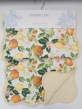 Shabby Chic Reversible Table Runner Quilted Yellow Lemons Oranges Fruits 14"x90"