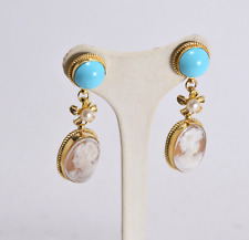 ORECCHINI  ARGENTO 925 DORATO CAMMEI SARDONICO P.TURCHESE  E PERLE     AGHT 0877