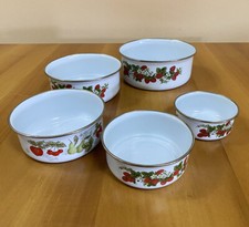 Set 5 Ciotole da Tavola in Smalto, Colorato, Tema Floreale Fiori Frutta Piante