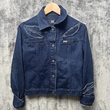 Giacca Karl Kani KK2 giovane grande denim blu jeans anni 90 vintage strass ragazza