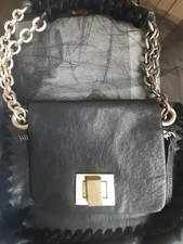 Maliparmi borsa nera in pelle con rifiniture in velluto