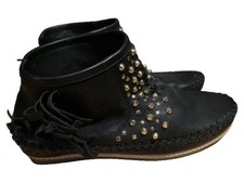 ZARA Stivaletto Donna Nero Borchie Frange Casual (EU 38)