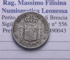 NL* SPAGNA ALFONSO XIII INFANTE 50 CENTESIMI ARGENTO 1892 come foto