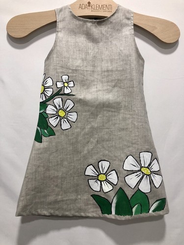 Vestito bimba puro lino grigio