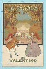 cartolina Art Decò TORINO: La Pagoda del Valentino - ill. Giulio Boetto - 1924