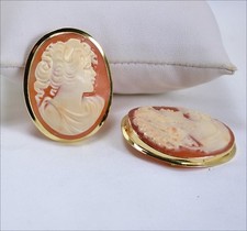 CIONDOLO E SPILLA IN ORO GIALLO 18 KT CON CAMMEO CORNEOLA VOLTO 35 mm OGDV 0180