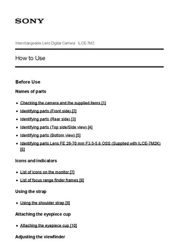 Sony mkii ilce 7m2 manuale - sony, ilce-7m2