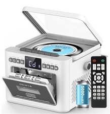 CD-W16 Lettore CD Portatile con Registratore a Cassette | Bluetooth, USB, AUX, TF Card
