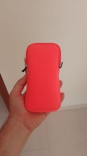 Custodia in neoprene rosso fluo con zip, tasca interna, per smartphone/power ban