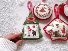 Addobbi Natalizi Fatto a mano. Elfi riccio gatto. Decorazioni Feltro Tessuto 5pz