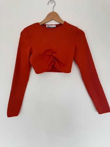 Crop top zara arancione - crop,