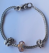 BRACCIALE TROLLBEADS CHIUSURA CON COCCINELLA + 3 CHARMS Argento 925 ,COME NUOVO.