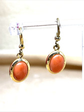 PICCOLI ORECCHINI DI CORALLO PENDENTI IN ARGENTO PLACCATO ORO GIALLO