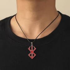 Berserk Chain Necklace Unisex Anime Norse Mythology Red Silver