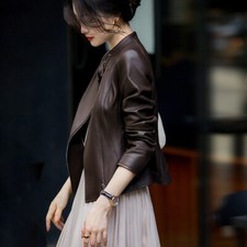 Giacca vera pelle donna collo