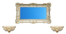 SET DUE CONSOLLE + SPECCHIO GRANDE 96X56 IN STILE BAROCCO SHABBY FINTO VINTAGE 