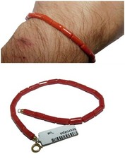 Bracciale in Corallo Rosso Gemma Naturale in Oro Massiccio 18k 750 Uomo e Donna Italia