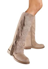 STIVALI DA DONNA CON FRANGE RQ543 STIVALE SCAMOSCIATO KHAKI INVERNO 2025 2026