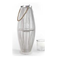 LANTERNA PORTACANDELA TONDA CON INTRECCIO DI CANNA 34X34X895 CM BIANCA