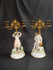 Candelabri Biscuit Antichi Francia XIX secolo Porcellana Candelieri Portacandele