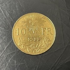 10 Francs Swiss 1922 Gold Coin