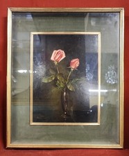 Dipinto natura morta - Due rose - olio su tavola epoca '900  autore Nino Parola