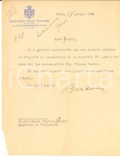 1921 ROMA Lettera Giovanni Battista BERTONE sottosegretario FINANZE - Autografo
