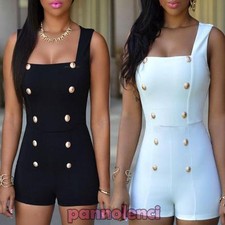 Overall donna pantaloncino shorts bottoni strass tutina intera nuovo DL-1807