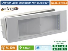 LAMPADA LED DI EMERGENZA ANTI BLACK OUT 5W 300 LUMEN DA INTERNO CON PITTOGRAMMI