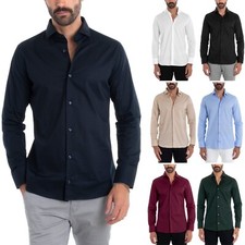 Camicia Uomo Sartoriale Colletto Manica Lunga Basic Cotone Morbido Vari Colori