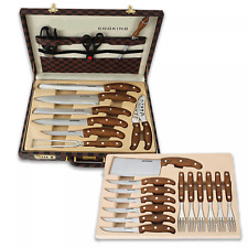 Set Coltelli & Posate 25 pezzi Alta Qualità Acciaio Inossidabile Manico in Noce