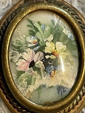 Antico Ciondolo Pendente Art Nouveau Dipinto A Vetro Rovesciato Gioiello