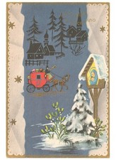 cartolina Buon Natale vintage paesaggio carrozza cavallo Madonnina