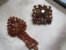 LOTTO DUE SPILLA VINTAGE AURORA BOREALIS  strass vetro anni 60 pink silver