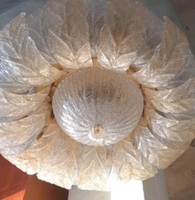 Plafoniera in vetro di Murano Foglie ambra e cristallo 80 Cm Lampadario Classico