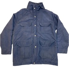 Vintage Woolrich parka montagna isolato uomo grande cappotto giacca blu senza cappuccio