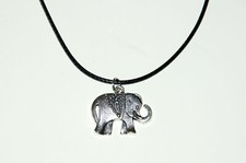 Collana Girocollo Uomo Donna Ciondolo Elefante Indiano portafortuna Laccio Nero